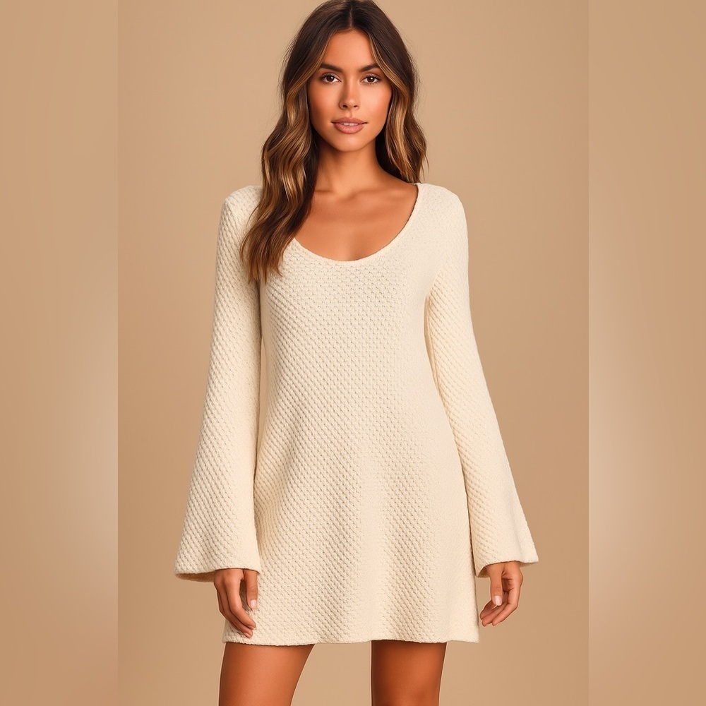 TOBI Cream Textured Knit Sweater Dress (Size M)